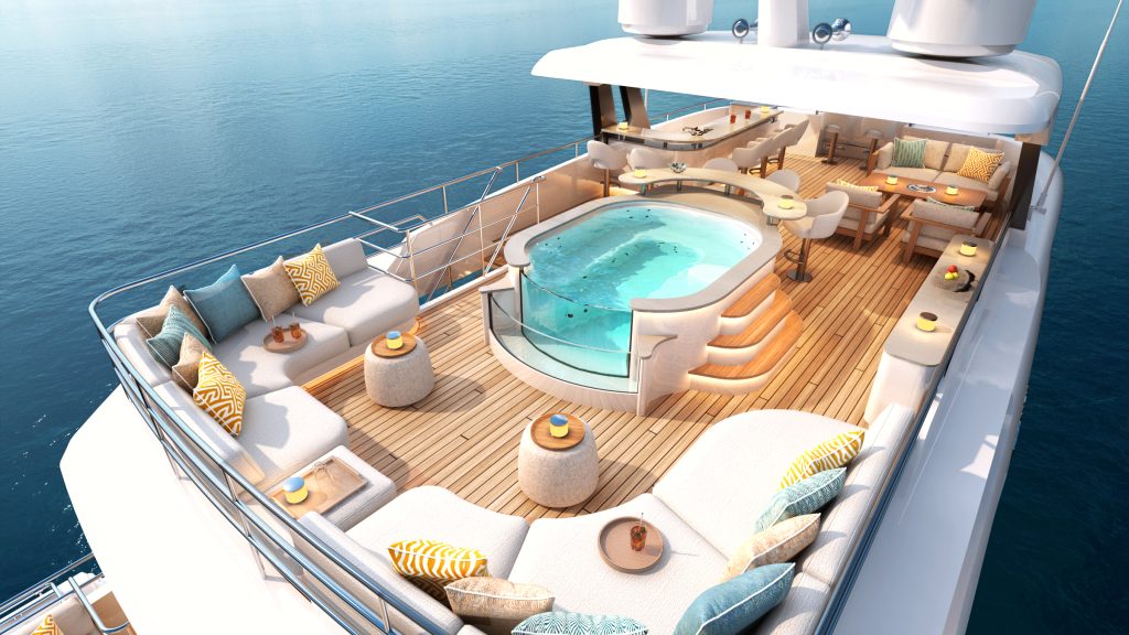 Exterior render of luxury yacht Moonshine YN204, a 36.3m Martinique (119ft). Built by Dutch yacht builder Moonen Yachts.