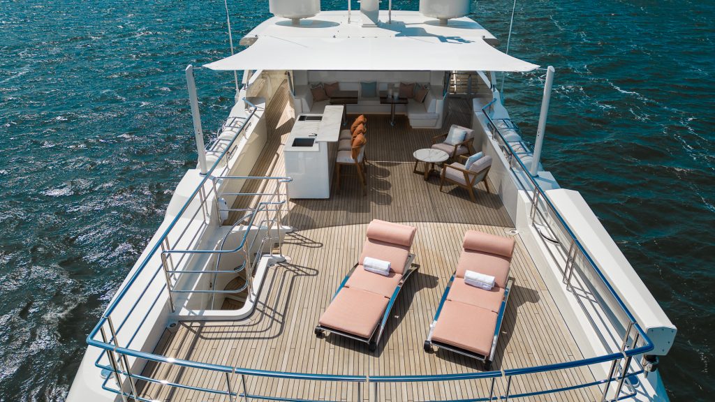 The sun deck on the Moonen 110 Mustique. A 34m luxury yacht built by Dutch shipyard Moonen Yachts.