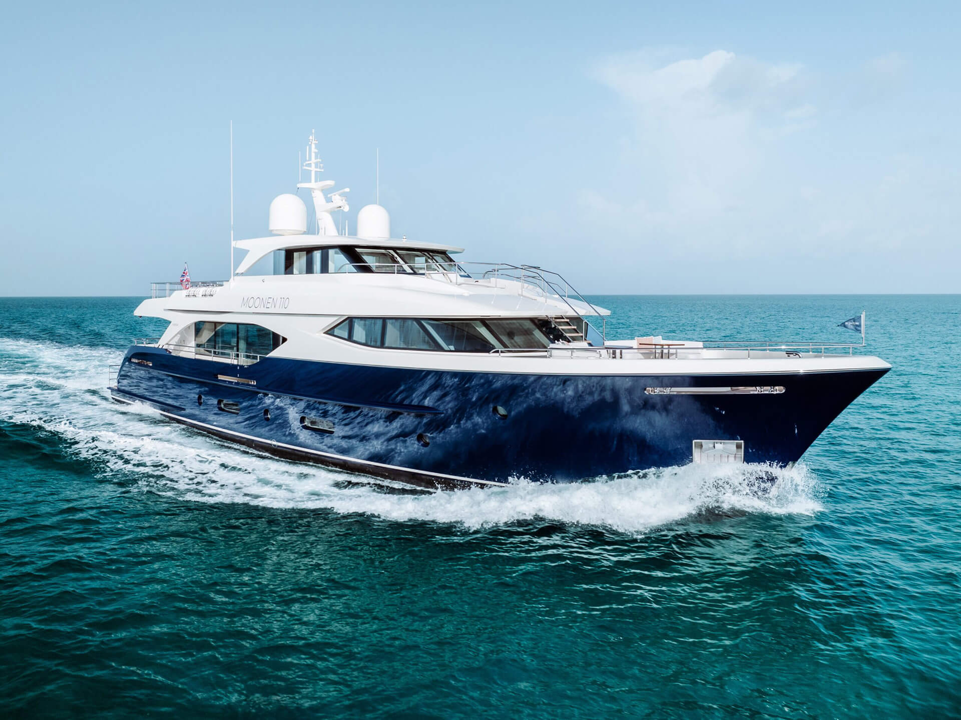 The exterior of luxury yacht Moonen 110 YN202